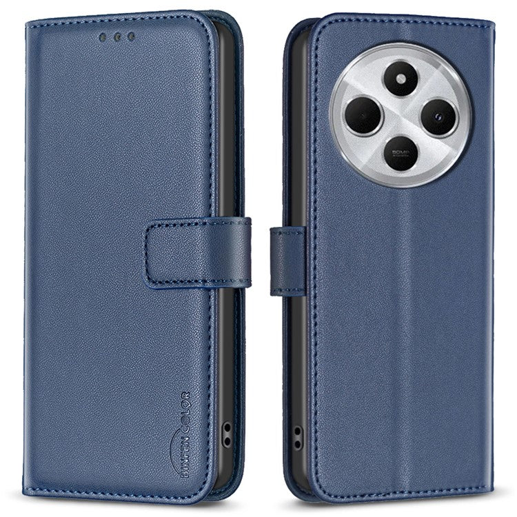 BINFEN COLOR BF17 For Xiaomi Redmi 14C 4G Case Wallet Folio Flip Leather Cover - Blue