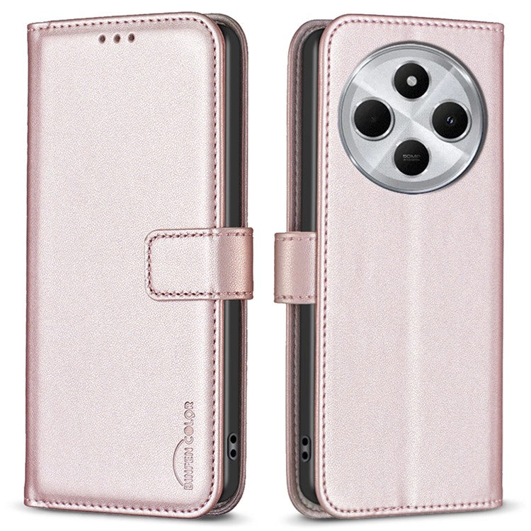 BINFEN COLOR BF17 For Xiaomi Redmi 14C 4G Case Wallet Folio Flip Leather Cover - Rose Gold