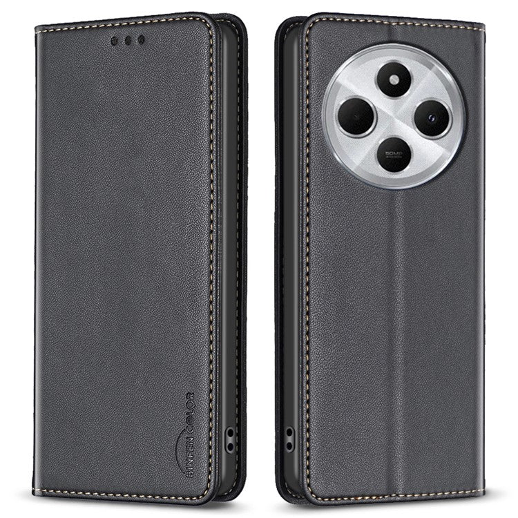 BINFEN COLOR BF18 For Xiaomi Poco C75 4G / Redmi 14R 5G / 14C 4G Case PU Leather Card Holder Phone Cover - Black