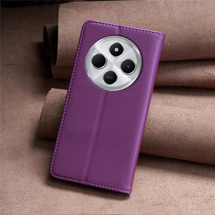 BINFEN COLOR BF18 For Xiaomi Poco C75 4G / Redmi 14R 5G / 14C 4G Case PU Leather Card Holder Phone Cover - Dark Purple