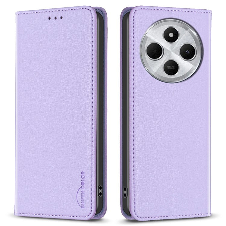 BINFEN COLOR BF18 For Xiaomi Poco C75 4G / Redmi 14R 5G / 14C 4G Case PU Leather Card Holder Phone Cover - Purple