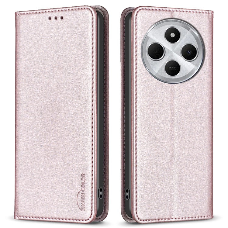 BINFEN COLOR BF18 For Xiaomi Poco C75 4G / Redmi 14R 5G / 14C 4G Case PU Leather Card Holder Phone Cover - Rose Gold