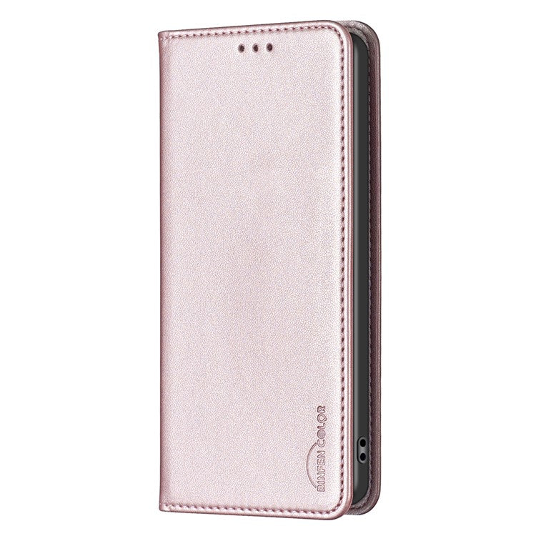 BINFEN COLOR BF18 For Xiaomi Poco C75 4G / Redmi 14R 5G / 14C 4G Case PU Leather Card Holder Phone Cover - Rose Gold