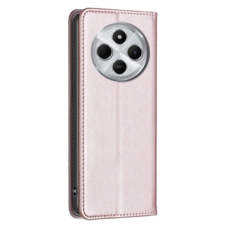 BINFEN COLOR BF18 For Xiaomi Poco C75 4G / Redmi 14R 5G / 14C 4G Case PU Leather Card Holder Phone Cover - Rose Gold