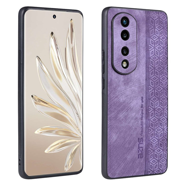 AZNS Anti-scratch Slim Cell Phone Case for Honor 70 5G, Imprinted Pattern PU Leather Coated TPU Back Cover - Purple