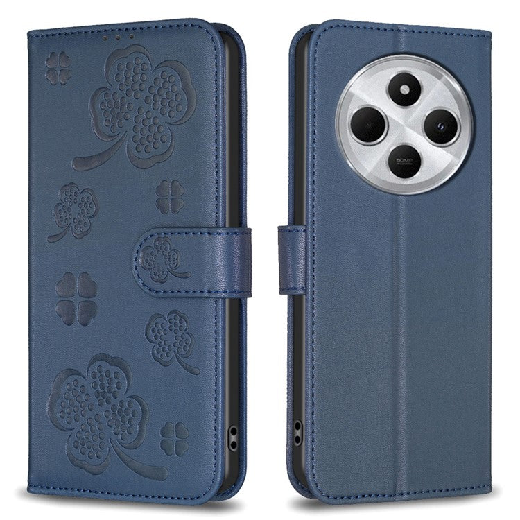 For Xiaomi Poco C75 4G / Redmi 14R 5G / 14C 4G Case Clover Pattern Wallet Stand View Leather Phone Cover - Blue