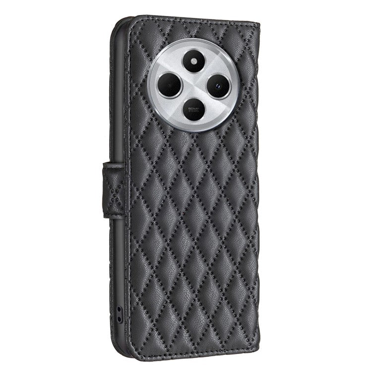 BINFEN COLOR BF Style-14 For Xiaomi Redmi 14C 4G Case Rhombus Phone Leather Cover Stand - Black
