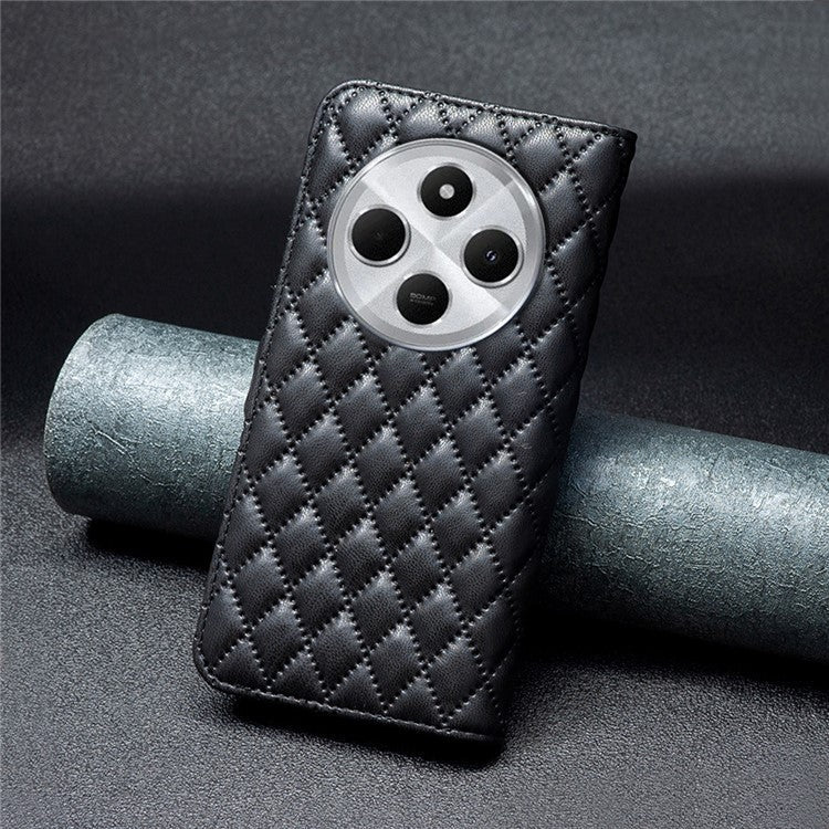 BINFEN COLOR BF Style-14 For Xiaomi Redmi 14C 4G Case Rhombus Phone Leather Cover Stand - Black