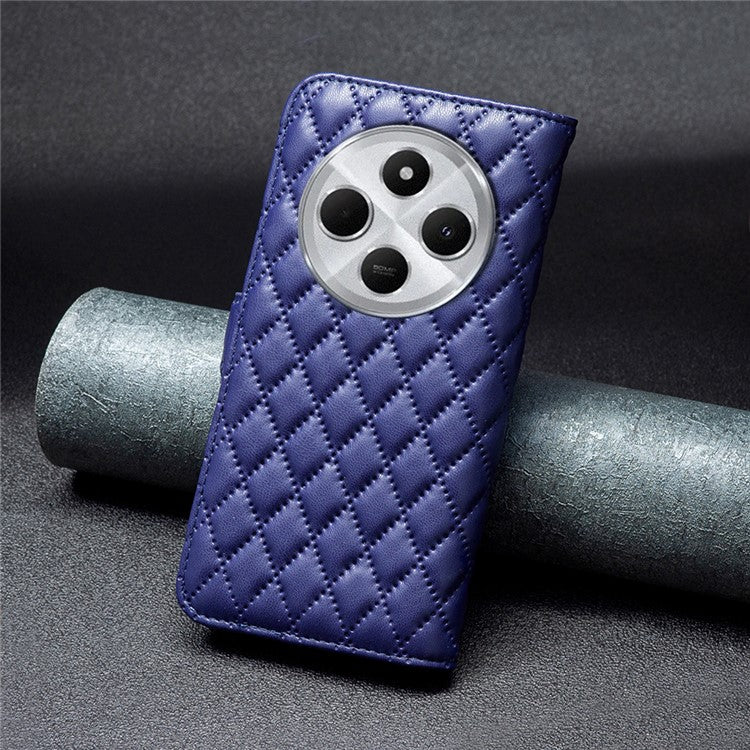 BINFEN COLOR BF Style-14 For Xiaomi Redmi 14C 4G Case Rhombus Phone Leather Cover Stand - Blue