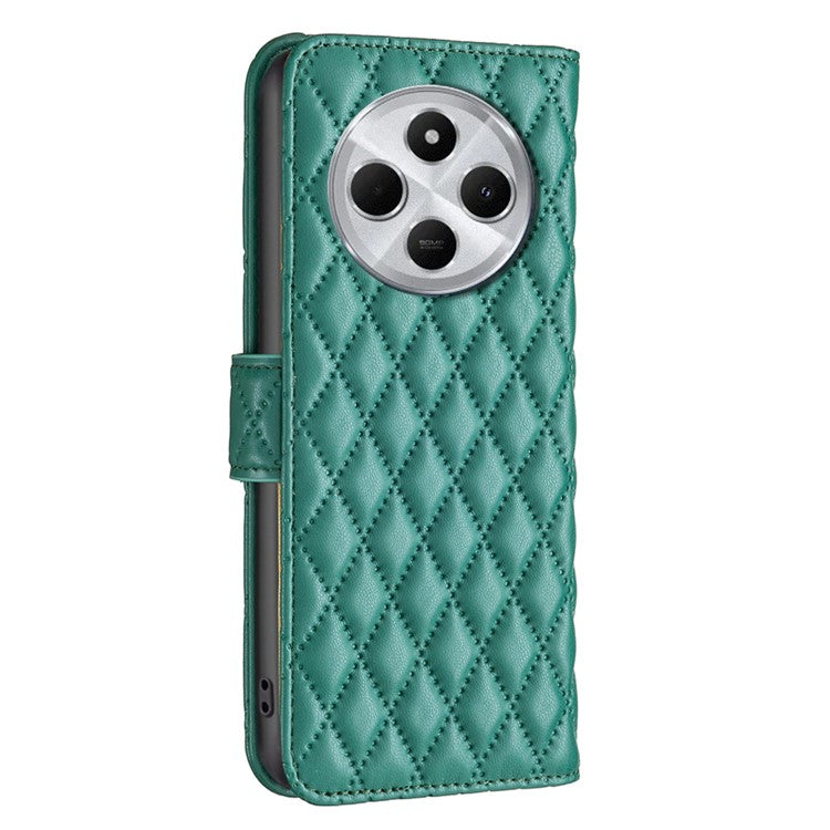 BINFEN COLOR BF Style-14 For Xiaomi Redmi 14C 4G Case Rhombus Phone Leather Cover Stand - Green
