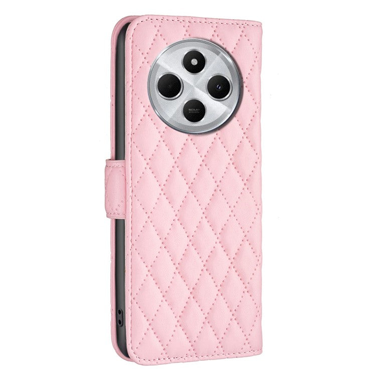 BINFEN COLOR BF Style-14 For Xiaomi Redmi 14C 4G Case Rhombus Phone Leather Cover Stand - Pink