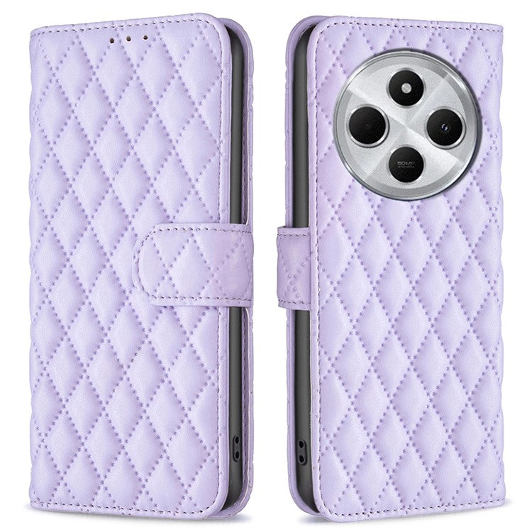 BINFEN COLOR BF Style-14 For Xiaomi Redmi 14C 4G Case Rhombus Phone Leather Cover Stand - Purple
