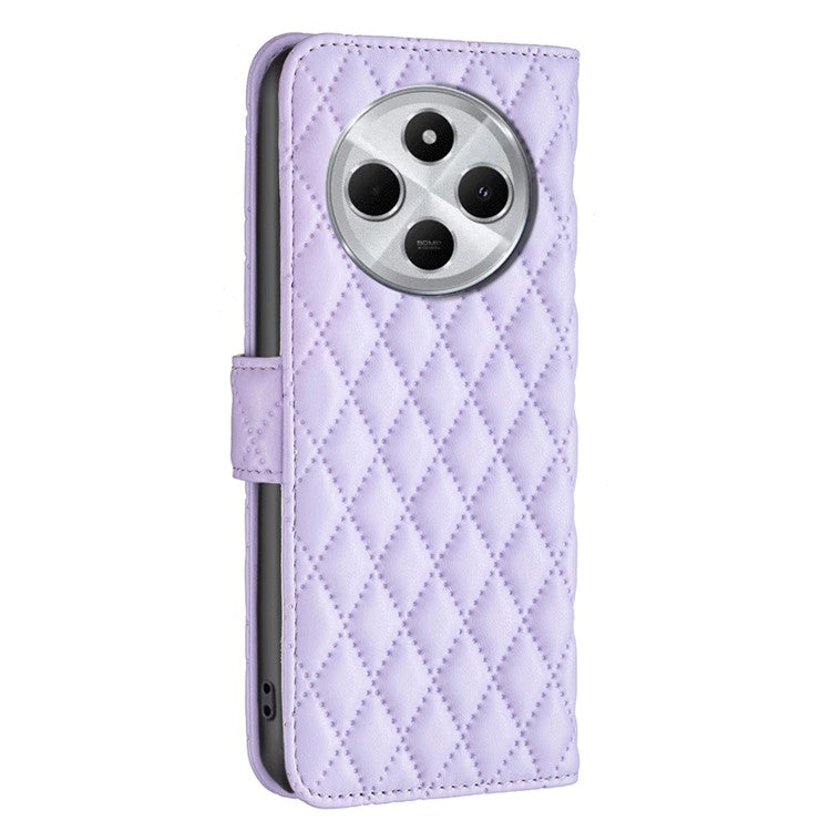 BINFEN COLOR BF Style-14 For Xiaomi Redmi 14C 4G Case Rhombus Phone Leather Cover Stand - Purple