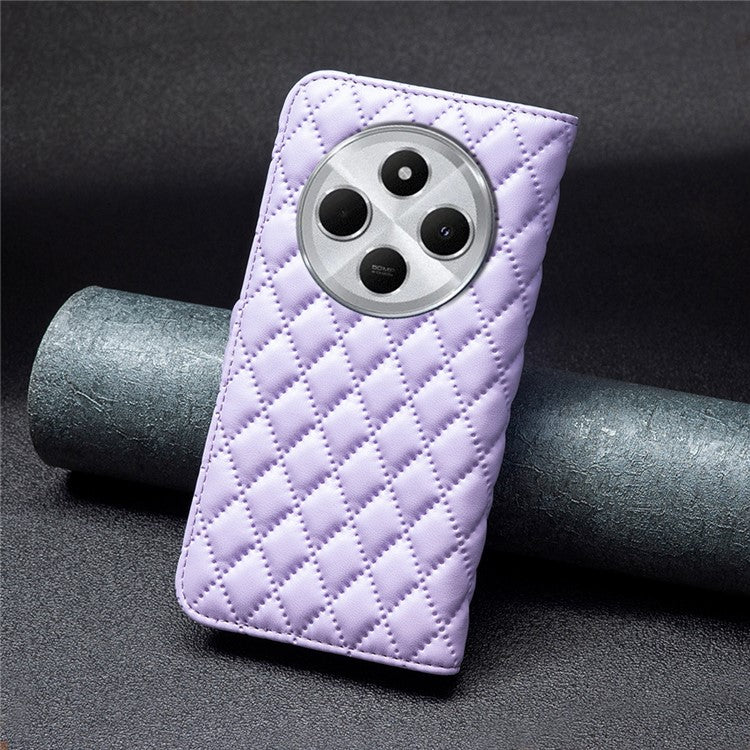 BINFEN COLOR BF Style-14 For Xiaomi Redmi 14C 4G Case Rhombus Phone Leather Cover Stand - Purple