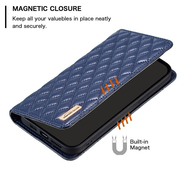 BINFEN COLOR BF Style-16 For Xiaomi Redmi 14C 4G Case Card Slots Rhombus Leather Cover - Blue
