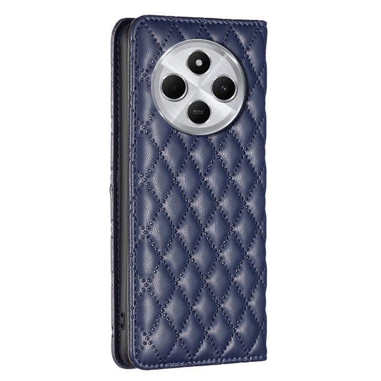 BINFEN COLOR BF Style-16 For Xiaomi Redmi 14C 4G Case Card Slots Rhombus Leather Cover - Blue