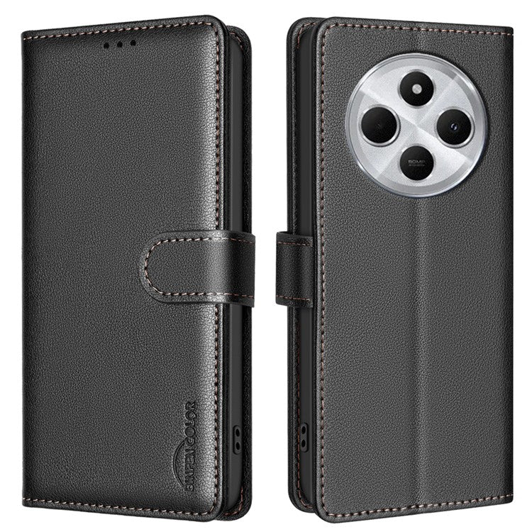 BINFEN COLOR BF32 For Xiaomi Poco C75 4G / Redmi 14R 5G / 14C 4G Leather Case Wallet RFID Blocking Phone Cover - Black