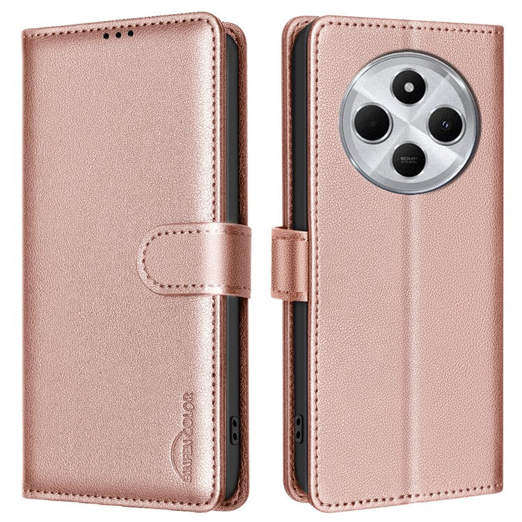 BINFEN COLOR BF32 For Xiaomi Poco C75 4G / Redmi 14R 5G / 14C 4G Leather Case Wallet RFID Blocking Phone Cover - Rose Gold