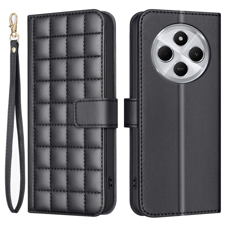 BINFEN COLOR BF34 for Xiaomi Redmi 14C 4G Leather Case Wallet Square Grid Phone Cover - Black