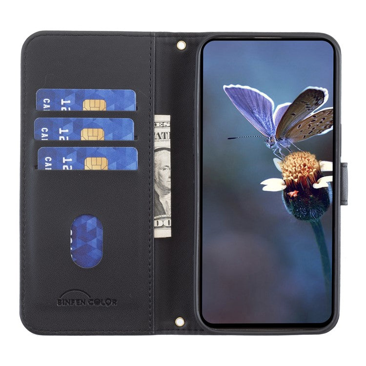 BINFEN COLOR BF34 for Xiaomi Redmi 14C 4G Leather Case Wallet Square Grid Phone Cover - Black
