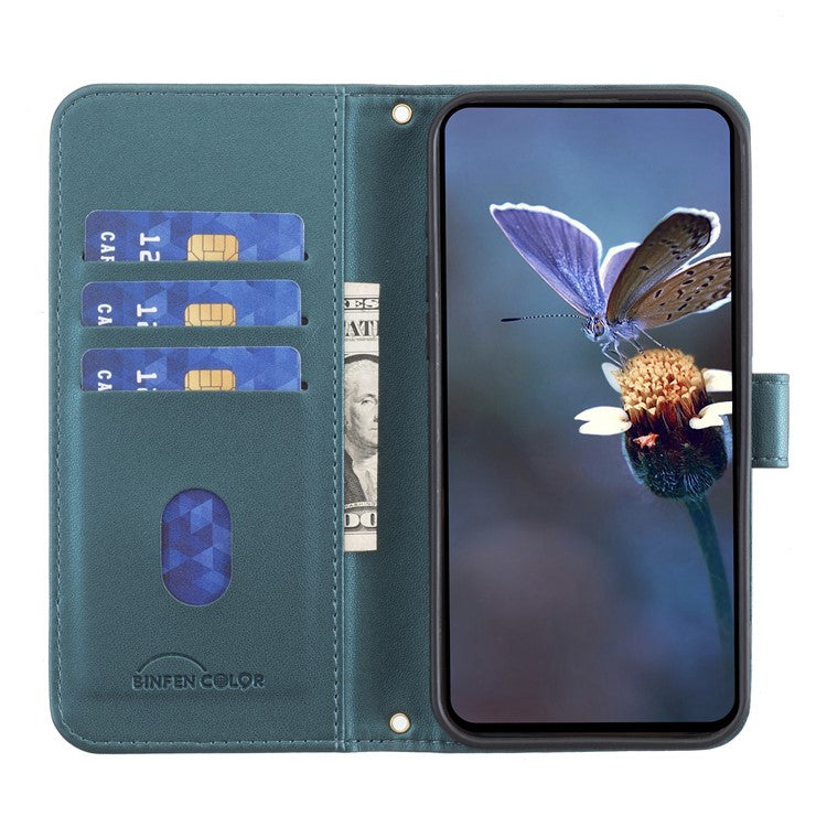 BINFEN COLOR BF34 for Xiaomi Redmi 14C 4G Leather Case Wallet Square Grid Phone Cover - Green