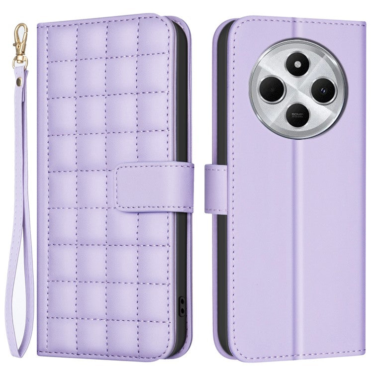 BINFEN COLOR BF34 for Xiaomi Redmi 14C 4G Leather Case Wallet Square Grid Phone Cover - Light Purple