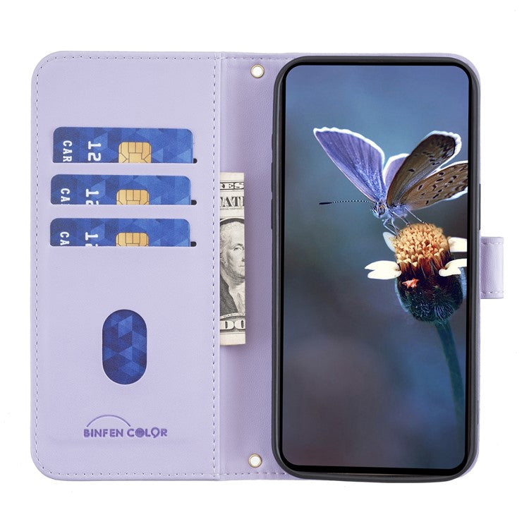 BINFEN COLOR BF34 for Xiaomi Redmi 14C 4G Leather Case Wallet Square Grid Phone Cover - Light Purple