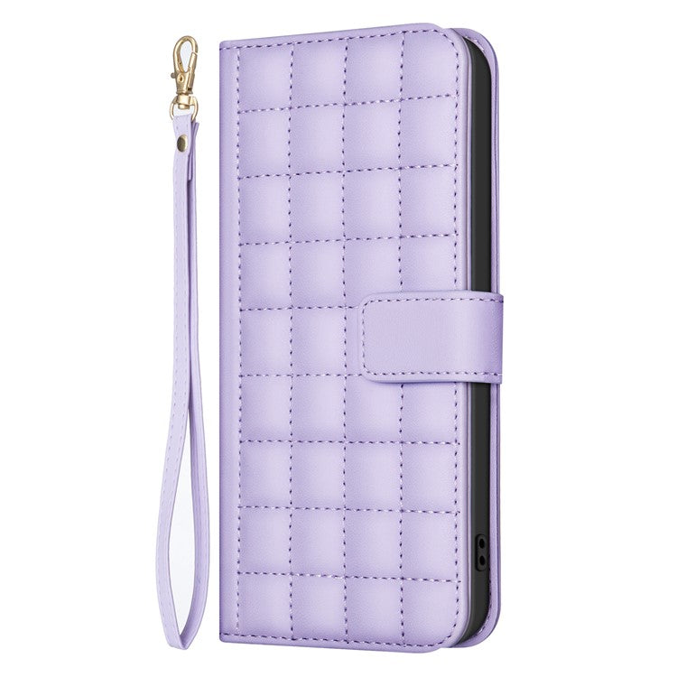BINFEN COLOR BF34 for Xiaomi Redmi 14C 4G Leather Case Wallet Square Grid Phone Cover - Light Purple