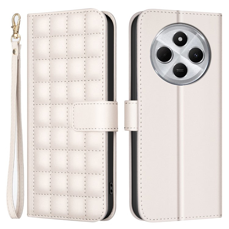 BINFEN COLOR BF34 for Xiaomi Redmi 14C 4G Leather Case Wallet Square Grid Phone Cover - Beige