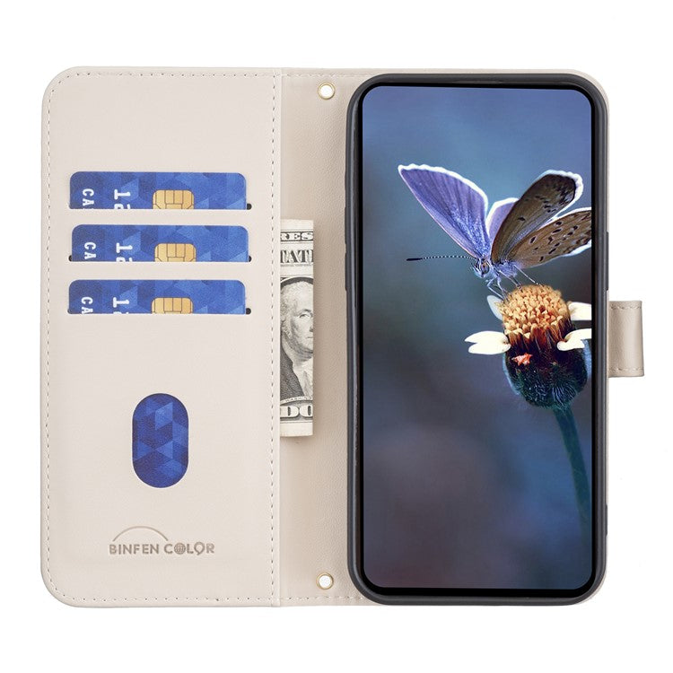 BINFEN COLOR BF34 for Xiaomi Redmi 14C 4G Leather Case Wallet Square Grid Phone Cover - Beige
