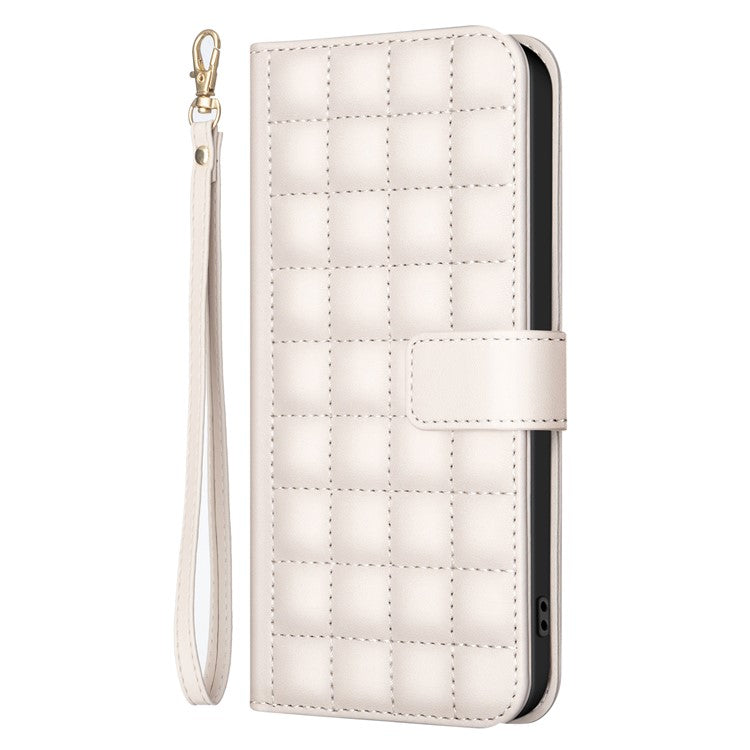 BINFEN COLOR BF34 for Xiaomi Redmi 14C 4G Leather Case Wallet Square Grid Phone Cover - Beige