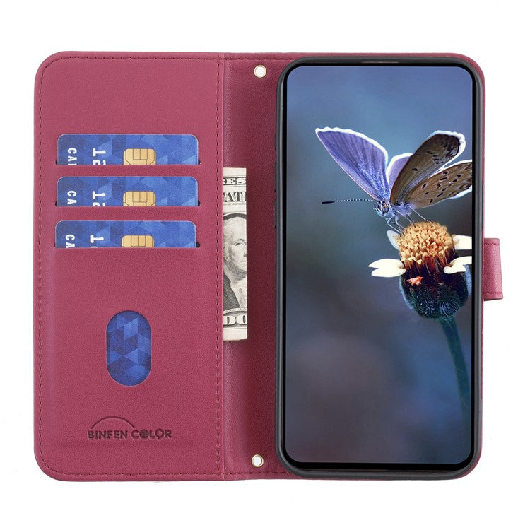 BINFEN COLOR BF34 for Xiaomi Redmi 14C 4G Leather Case Wallet Square Grid Phone Cover - Red