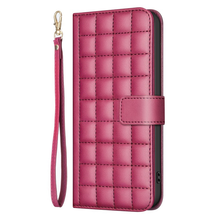 BINFEN COLOR BF34 for Xiaomi Redmi 14C 4G Leather Case Wallet Square Grid Phone Cover - Red