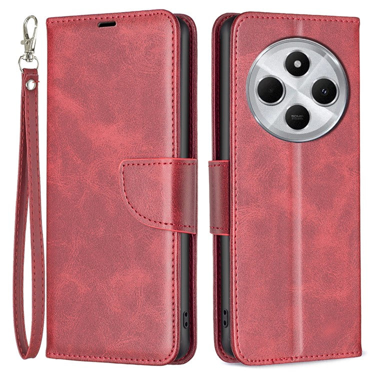 For Xiaomi Poco C75 4G / Redmi 14R 5G / 14C 4G Case Shockproof PU Leather Cover with Wallet Card Slots - Red