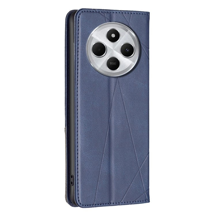 For Xiaomi Poco C75 4G / Redmi 14R 5G / 14C 4G Case Card Slots Geometry Imprint Leather Phone Cover - Blue