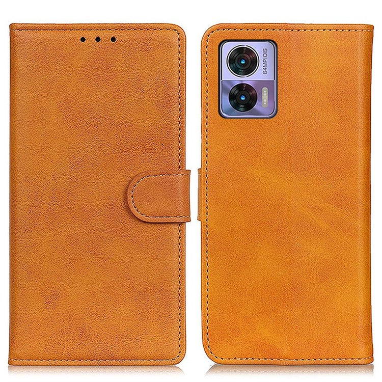 For Motorola Edge 30 Neo 5G Magnetic Clasp Phone Case Cowhide Texture PU Leather Wallet Stand Anti-drop Cover - Brown