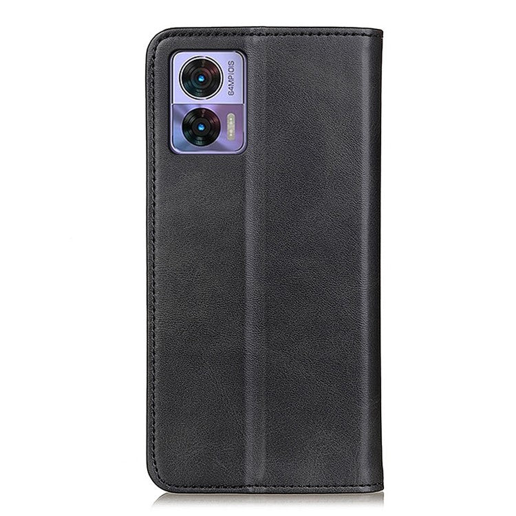 For Motorola Edge 30 Neo 5G Magnetic Auto Closing Stand Case Cowhide Texture Split Leather Phone Wallet Cover - Black