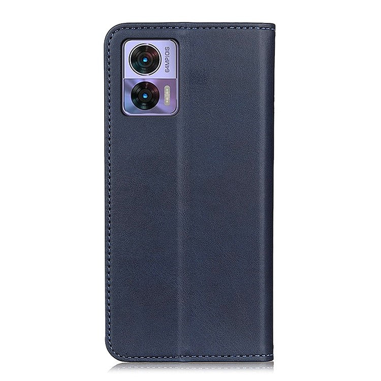 For Motorola Edge 30 Neo 5G Magnetic Auto Closing Stand Case Cowhide Texture Split Leather Phone Wallet Cover - Blue