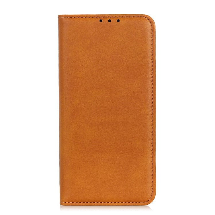 For Motorola Edge 30 Neo 5G Magnetic Auto Closing Stand Case Cowhide Texture Split Leather Phone Wallet Cover - Brown