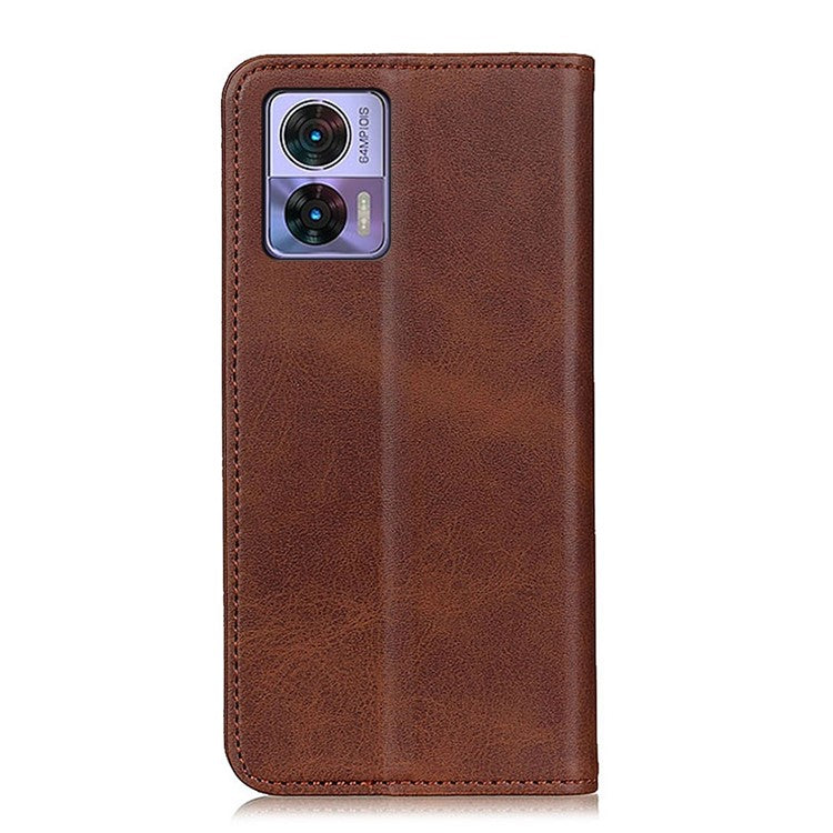 For Motorola Edge 30 Neo 5G Magnetic Auto Closing Stand Case Cowhide Texture Split Leather Phone Wallet Cover - Coffee