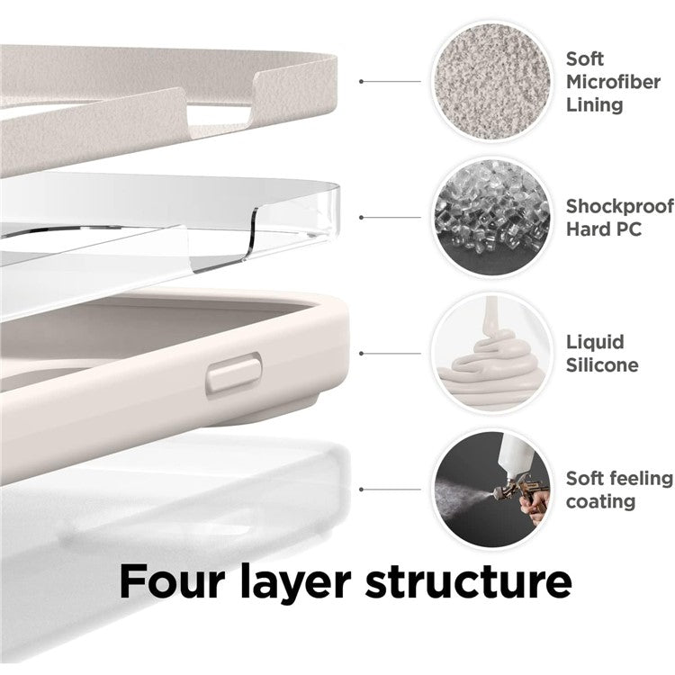 KALEBOL KLB-YTGJ001 For iPhone 16 Case Solid Color Liquid Silicone+PC Phone Cover - Starlight