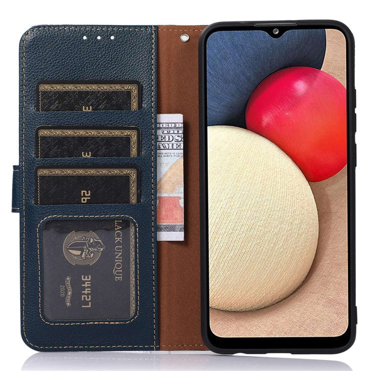 KHAZNEH For Motorola Edge 30 Neo 5G RFID Blocking Litchi Texture PU Leather Phone Case Stand Wallet Folio Flip Cover - Blue