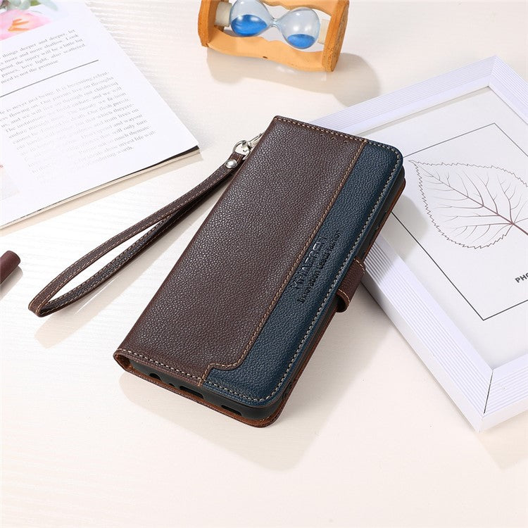 KHAZNEH For Motorola Edge 30 Neo 5G RFID Blocking Litchi Texture PU Leather Phone Case Stand Wallet Folio Flip Cover - Brown