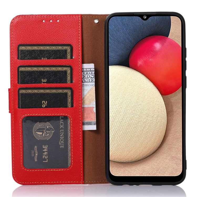 KHAZNEH For Motorola Edge 30 Neo 5G RFID Blocking Litchi Texture PU Leather Phone Case Stand Wallet Folio Flip Cover - Red