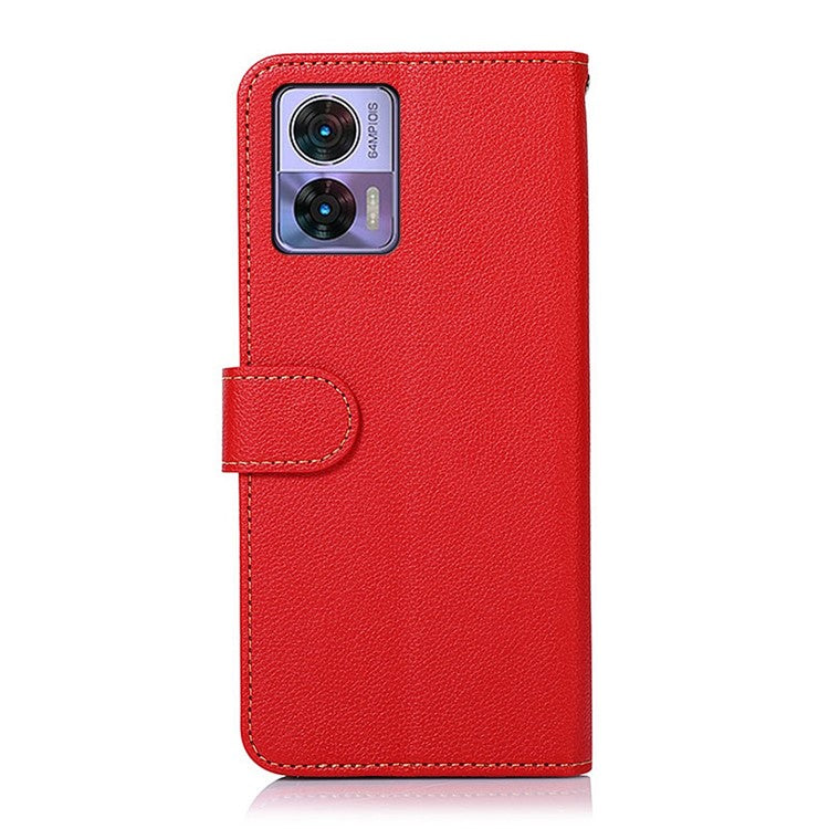 KHAZNEH For Motorola Edge 30 Neo 5G RFID Blocking Litchi Texture PU Leather Phone Case Stand Wallet Folio Flip Cover - Red