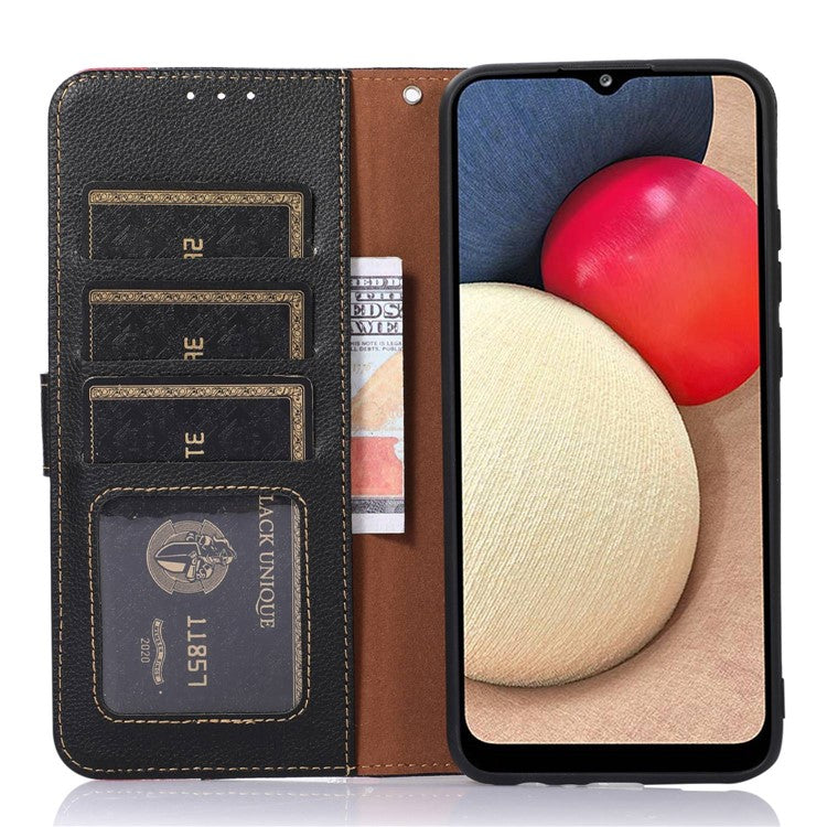 KHAZNEH For Motorola Edge 30 Neo 5G RFID Blocking Litchi Texture PU Leather Phone Case Stand Wallet Folio Flip Cover - Black