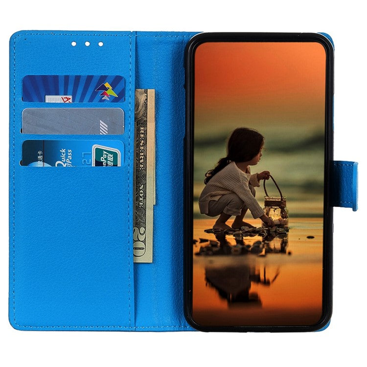 Litchi Texture PU Leather Cover for Motorola Edge 30 Neo 5G, Stand Wallet Magnetic Clasp Drop-proof Cell Phone Case - Blue
