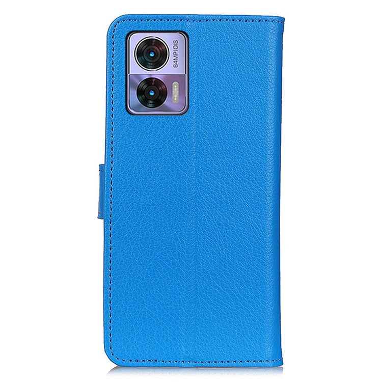 Litchi Texture PU Leather Cover for Motorola Edge 30 Neo 5G, Stand Wallet Magnetic Clasp Drop-proof Cell Phone Case - Blue