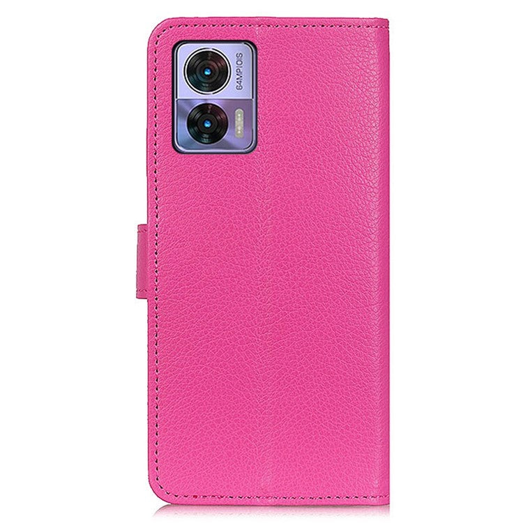 Litchi Texture PU Leather Cover for Motorola Edge 30 Neo 5G, Stand Wallet Magnetic Clasp Drop-proof Cell Phone Case - Rose