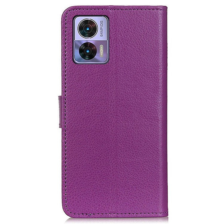 Litchi Texture PU Leather Cover for Motorola Edge 30 Neo 5G, Stand Wallet Magnetic Clasp Drop-proof Cell Phone Case - Purple